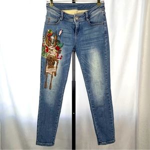 Donoratico Skinny Jeans Womens Medium Low Rise Rare Warrior Floral Embroidered